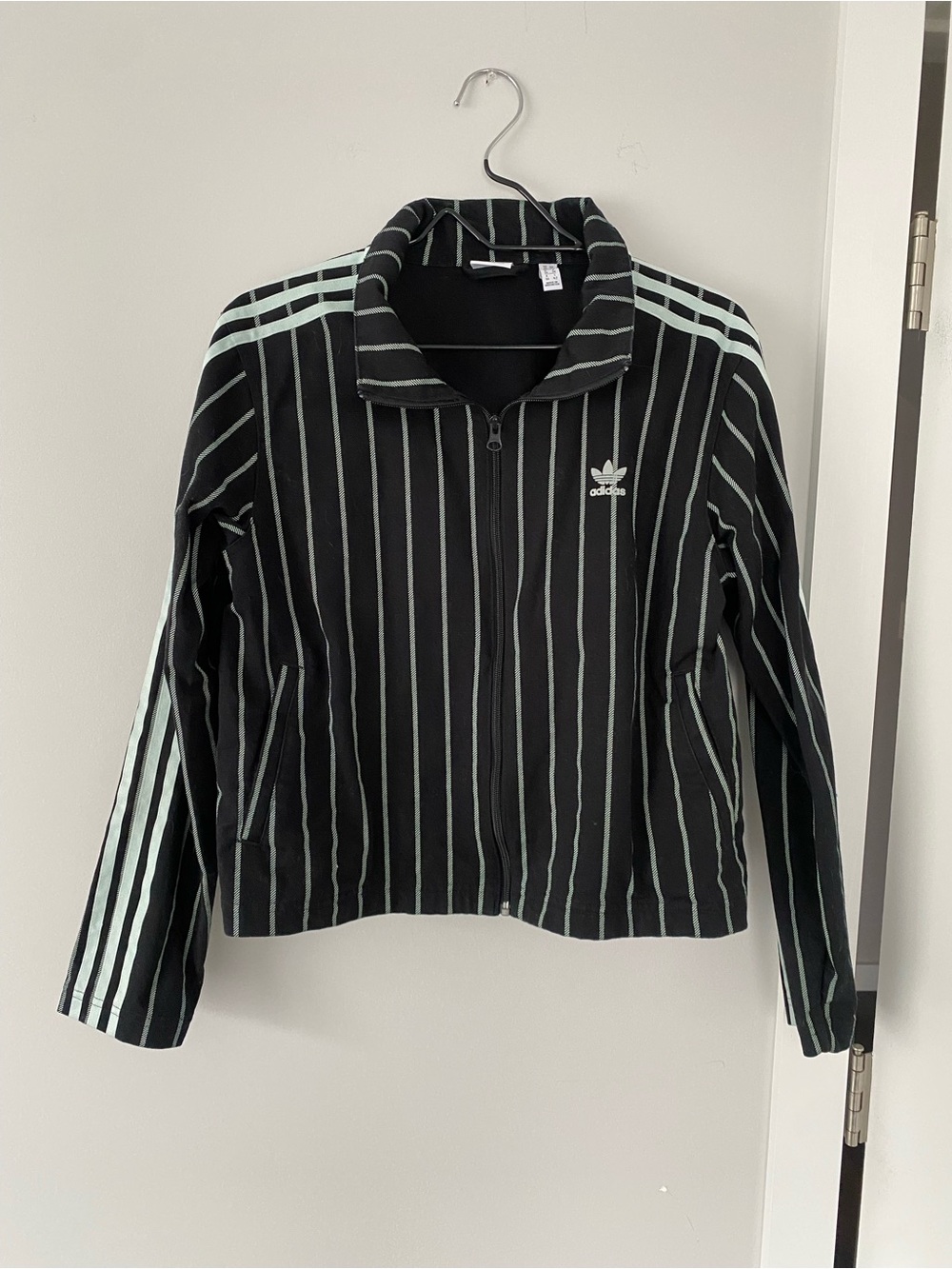 adidas Black Bomber Jacket with Mint Stripes